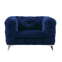 Benjara Chesterfield Design Fabric Chair With Track Arms And Angled Metal Legs, Blue