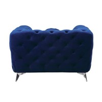 Benjara Chesterfield Design Fabric Chair With Track Arms And Angled Metal Legs, Blue