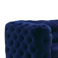 Benjara Chesterfield Design Fabric Chair With Track Arms And Angled Metal Legs, Blue