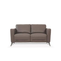 Benjara Leather Upholstered Loveseat With Track Arms And Angled Metal Feet, Brown