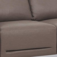 Benjara Leather Upholstered Loveseat With Track Arms And Angled Metal Feet, Brown