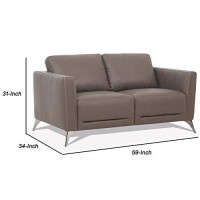 Benjara Leather Upholstered Loveseat With Track Arms And Angled Metal Feet, Brown