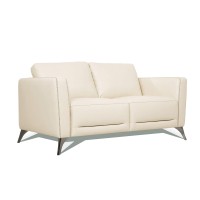 Benjara Leather Upholstered Loveseat With Track Arms And Angled Metal Feet, Cream