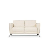 Benjara Leather Upholstered Loveseat With Track Arms And Angled Metal Feet, Cream