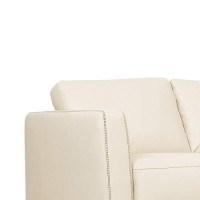 Benjara Leather Upholstered Loveseat With Track Arms And Angled Metal Feet, Cream