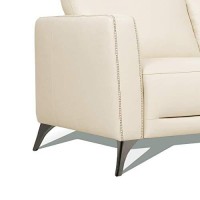 Benjara Leather Upholstered Loveseat With Track Arms And Angled Metal Feet, Cream