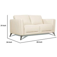 Benjara Leather Upholstered Loveseat With Track Arms And Angled Metal Feet, Cream