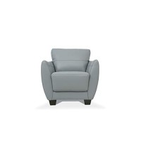 Benjara Leather Upholstered Chair With Tapered Block Feet And Flared Arms, Gray