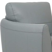 Benjara Leather Upholstered Chair With Tapered Block Feet And Flared Arms, Gray