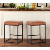 Maison Arts Counter Height 24 Bar Stools Set Of 2 For Kitchen Counter Backless Modern Barstools Industrial Upholstered Faux Le