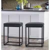 Maison Arts Black Counter Height 24 Bar Stools Set Of 2 For Kitchen Counter Backless Modern Square Barstools Upholstered Faux