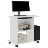 Vidaxl Computer Desk, Gaming Desk With Pull-Out Keyboard Tray, Home Office Table With Storage Shelf, Workstation, Modern, White Engineered Wood