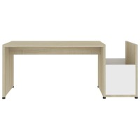 Vidaxl Modern Coffee Table With Openwork Design - Engineered Wood With Side Compartment, Easy Assembly - White And Sonoma Oak