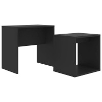 Vidaxl Coffee Table Set, Nesting Table With Storage, End Table For Living Room Bedroom, Home Furniture, Modern, Black Engineered Wood