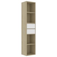 Vidaxl Book Cabinet, Book Cabinet Open Shelf Bookcase, Wall Bookshelf, Shelving Unit, Scandinavian, White And Sonoma Oak Engineered Wood