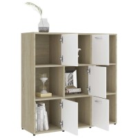 Vidaxl Book Cabinet, Book Cabinet With 5 Doors Bookcase, Storage Shelf For Living Room, Shelving Unit, Modern, White And Sonoma Oak Engineered Wood