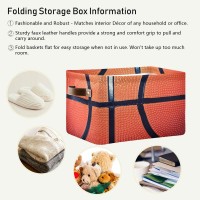 Auuxva Basketball Football Storage Basket Bins Large Fabric Toys Storage Cube Box With Handles Collapsible Closet Shelf Cloth Organizer Basket Decorative For Shelves Kids Nursery Bedroom Bathroom