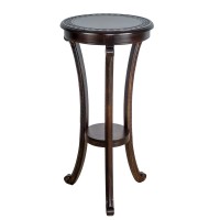 Benjara Round Wooden Pedestal Table With Open Shelf, Brown