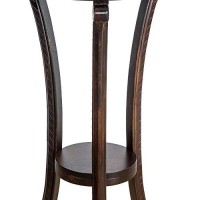 Benjara Round Wooden Pedestal Table With Open Shelf, Brown