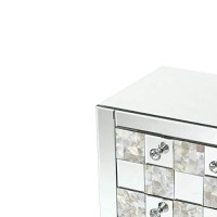 Benjara 26 Inch 3 Drawer Chest With Mirror Inlay, Silver