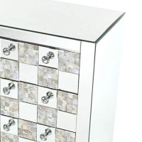 Benjara 26 Inch 3 Drawer Chest With Mirror Inlay, Silver