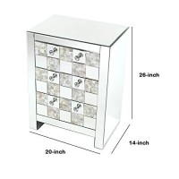 Benjara 26 Inch 3 Drawer Chest With Mirror Inlay, Silver