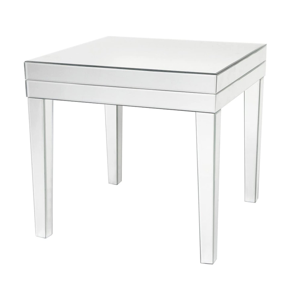 Benjara 21 Inch Beveled Mirror Wood End Table, Silver