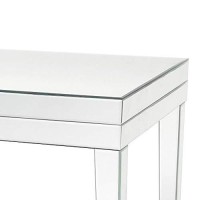 Benjara 21 Inch Beveled Mirror Wood End Table, Silver