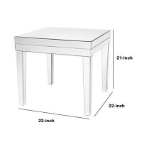 Benjara 21 Inch Beveled Mirror Wood End Table, Silver