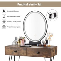 Charmaid Makeup Vanity Table With Lighted Mirror, 3 Lighting Sets, Adjustable Brightness, 2 Large Drawers, Acrylic Storage Boxes, Girls Bedroom Dressing Table Vanity Set With Stool (Rustic Brown)