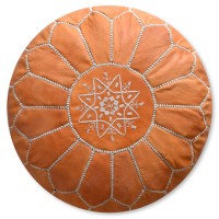 Premium Moroccan Leather Pouf - Handmade - Delivered Stuffed - Ottoman, Footstool, Floor Cushion (Sand Brown)