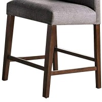 Benjara Fabric Counter Height Chair With Low Wingback, Set Of 2, Gray And Brown