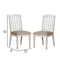 Benjara Cottage Wooden Side Chair With Slatted Backrest, Set Of 2, White