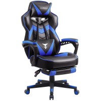 Zeanus Gaming Chair With Footrest Recliner Computer Chair Gamer Chair With Massage Gaming Chair Ergonomic Gaming Computer Chair Lumbar Support Big And Tall Gaming Chairs For Adults Pu Leather Blue