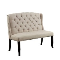 Benjara Fabric Upholstered Loveseat Bench With Button Tufted Wingback, Beige