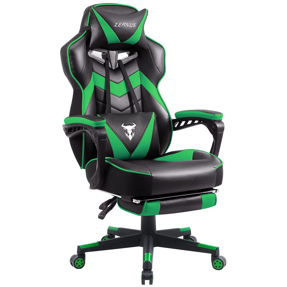 Zeanus Green Gaming Chair Ergonomic Computer For Adults Massage Game Chair With Footrest Reclining Gamer Chair Big And Tall Gaming Chair Racing Style Lumbar Support Office Chair For Heavy People