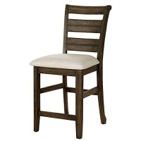 Benjara Plank Wooden Counter Height Chair With Ladder Back, Set Of 2, Brown