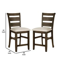 Benjara Plank Wooden Counter Height Chair With Ladder Back, Set Of 2, Brown