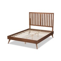 Baxton Studio Saki MidCentury Modern Walnut Brown Finished Wood Full Size Platform Bed