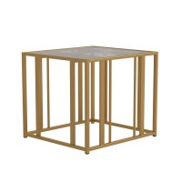 Benjara Glass Top End Table With Metal Tubular Base, Brass