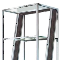 Benjara 4 Tier Metal Bookcase With Glass And Wooden Shelf, Black And Chrome