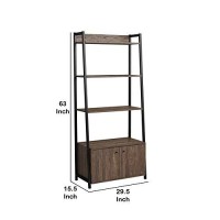 Benjara 4 Tier Wooden Bookcase With 2 Doors And Sled Base, Brown And Black