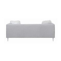 Benjara Fabric Sofa With 2 Faux Fur Pillows And Acrylic Tapered Legs, Gray