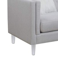 Benjara Fabric Sofa With 2 Faux Fur Pillows And Acrylic Tapered Legs, Gray