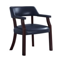 Benjara Nailhead Trim Leatherette Accent Chair With Cut Out Back, Blue And Brown