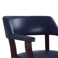 Benjara Nailhead Trim Leatherette Accent Chair With Cut Out Back, Blue And Brown