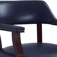 Benjara Nailhead Trim Leatherette Accent Chair With Cut Out Back, Blue And Brown