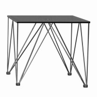 Benjara Square Glass Top End Table With V Metal Legs, Gray