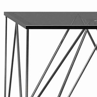 Benjara Square Glass Top End Table With V Metal Legs, Gray