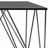 Benjara Square Glass Top End Table With V Metal Legs, Gray